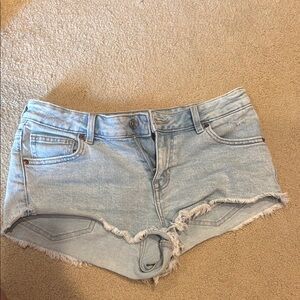 Divided Light Blue Frayed Hem Jean Shorts